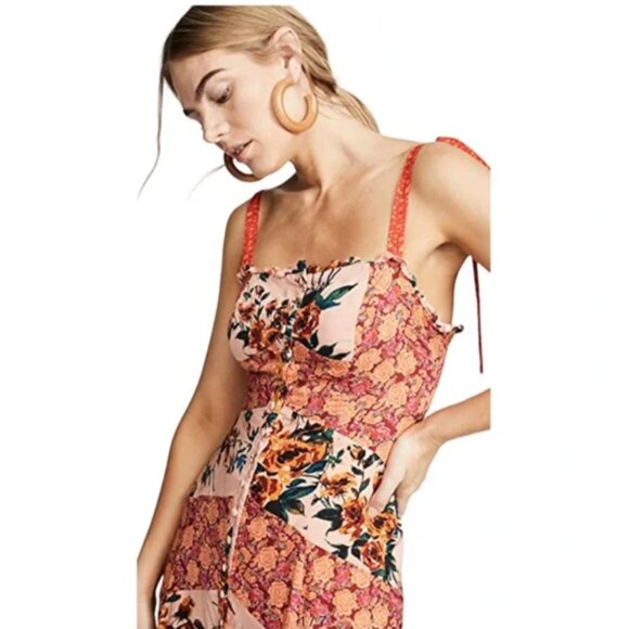 Free People Floral Patchwork Maxi Dress - Pink and Peach - Picture 1 of 10